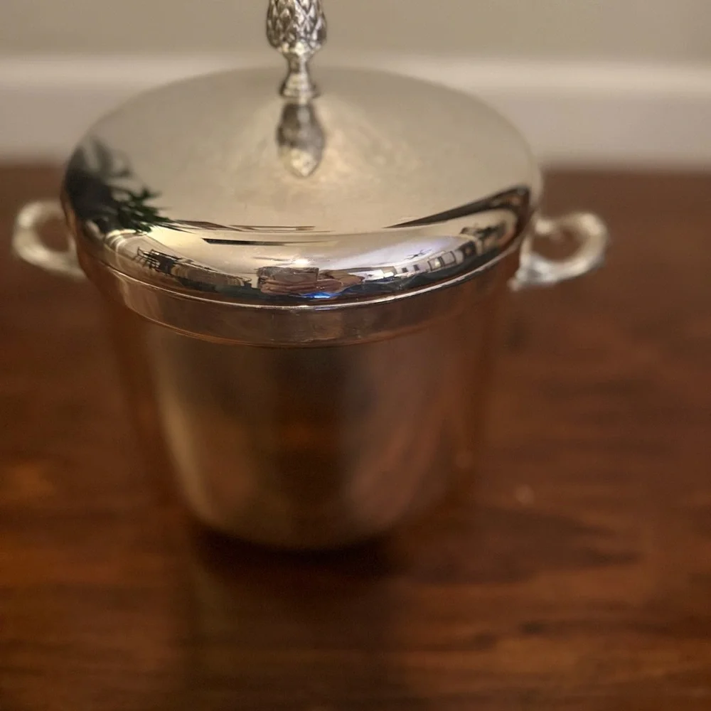 Silver Plated Insulated Ice Bucket with Lid, Handle & Tongs, Barware Set